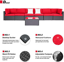 MengFeiNi Set di Mobili per Esterni da 7 Pezzi in Patio in PE in PE in Rattan con 2 Cuscini E Tavolo da tè (Rosso)