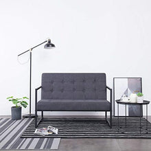 Festnight Divano a 2 Posti con Braccioli in Acciaio e Tessuto Grigio Scuro,Divano Design,Divano Soggiorno,Divano da Salotto,Divano 2 Posti,Divano Moderno