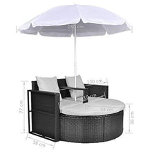 vidaXL Set Divano da Giardino in Polyrattan con Parasole Nero Sofa da Esterno - Arredi Casa