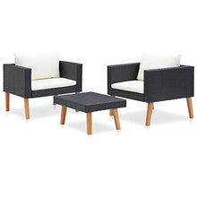 SKM Set Divani da Giardino 3 pz con Cuscini in Polyrattan Nero (27kg)
