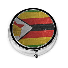 Bandiera dello Zimbabwe, contenitore rotondo per pillole a 3 scomparti, in metallo, per medicina e vitamina