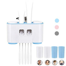 Winbang Portaspazzolini, portaspazzolini portaspazzolino con 5 spazzolini da Denti 2 distributori Automatici di dentifricio e 4 portabicchieri (Blu)