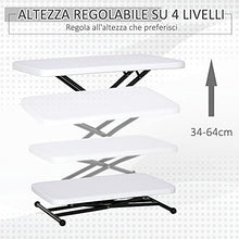 Outsunny Tavolino Pieghevole da Giardino in Metallo e PE, Altezza Regolabile su 4 Livelli, Nero e Bianco, 64x46x34-64cm