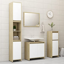Sonoma Agglomerato - Set di mobili da bagno, colore: Bianco e quercia
