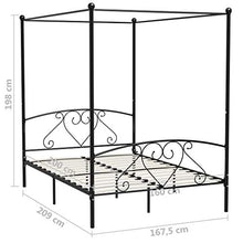SKM Letto a Baldacchino Nero in Metallo 160x200 cm (27kg)