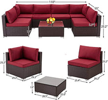 MengFeiNi Set di Mobili per Esterni da 7 Pezzi, Set di Divano in Vimini PE in Rattan, Sedia per Mobili in Sezione All'aperto con Cuscini E Tavolino da caffè