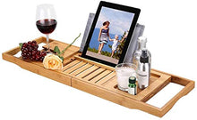 XYNB Rastrelliere da Bagno in bambù e Legno, Supporti retrattili Impermeabili e per Bicchiere di Vino e Supporto per iPad/Porta Libri Riposo per Vasca, Adatto per la Maggior Parte delle vasche da