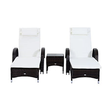 Outsunny Set Mobili da Giardino 2 Sdraio e Tavolino Lettino Prendisole Reclinabile con Rotelle Rattan Marrone