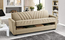 Divano 3 posti in tessuto lavabile beige - 220 x 88 x 83h cm, vano contenitore, trasformabile in letto una piazza e mezza