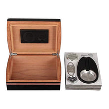 FxsD Cigar Box, Rivestito Cedro Portatile Nero Cigar Box termostatica umidificatore Set, con igrometro, umidificatore, Cigar Cutter, posacenere, può Contenere 30 Sigari ## (Color : Black)