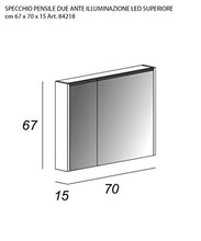 Specchiera specchio bagno pensile contenitore 2 ante, fascia led, cm.67x70x15