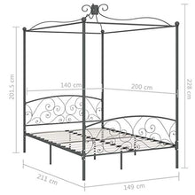 SKM Letto a Baldacchino Grigio in Metallo 140x200 cm (28.2kg)