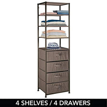 mDesign Armadietto e scaffale multiuso con 4 cassetti e 4 ripiani – Organizer in metallo e fibra sintetica – Cassettiera ideale per camera da letto, corridoio o cameretta – marrone scuro