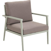 Meubletmoi 7693 - Poltrona da giardino in alluminio verde chiaro con braccioli e cuscini in tessuto grigio