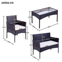 Set di mobili da giardino in polyrattan, per 4 persone, divano e tavolo, con cuscino per il giardino, balcone e terrazza