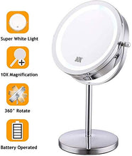 ZMIN Specchio per Il Trucco, 7Inch ingrandimento Specchio con Double Sided Luce 1X / 10X LED Specchio da rasatura Funzionamento a Batteria