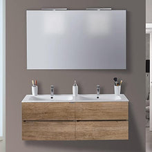 mazzoni Mobile da Bagno Sospeso 120cm Maiorca Light Doppia Vasca Noce Chiaro Frassinato