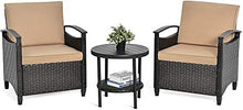 YRRA 3 Pezzi Divano Rattan Set Patio Conversazione Conversazione bistrot Set w/tavolino tavolino e Cuscini Schienale Robusto Struttura in Acciaio Robusto arredo all'aperto Set per Giardino (Marrone)