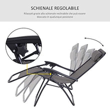 Outsunny Poltrona Sedia Sdraio Pieghevole Reclinabile Lettino Relax Zero Gravity Textilene 90x65x110cm Grigio