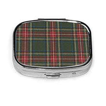 Scatola quadrata per pillole per medicine, verde e rosso, in tartan, per pillole da viaggio, per integratori di vitamine