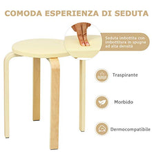 COSTWAY Set di 4 Sgabelli Impilabi, Sedia Rotonda per Cucina Bar, Legno