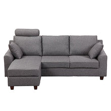 homcom Divano a 3 Posti con Poggiapiedi e Cuscini in Tessuto di Lino Grigio Scuro, 194 x 80 x 86cm