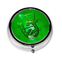 Happy St Patrick's Day - Contenitore rotondo per pillole, 3 scomparti, in metallo, per medicina e vitamine, per viaggi all'aperto
