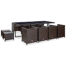 Set da Pranzo da Giardino 13 pz con Cuscini Polyrattan Marrone