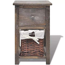 Zora Walter - Comodino in Legno, Stile Shabby Chic, con 1 cassetto e 1 Cestino, Colore: Marrone