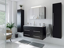 Set da bagno Helios 4 parti incl. armadio a specchio in nero satinato