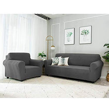 Copridivano, Jacquard Copridivano Elasticizzato con Braccioli Antiscivolo Proteggi Divano 4 posti per Soggiorno(Grigio Scuro)
