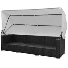 SKM Set Divani da Giardino 7 pz con Tettoia in Polyrattan Nero