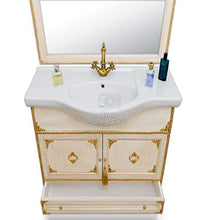 SHOP CHIC Completo Bagno Mobile con lavabo e specchiera in Stile Barocco Avorio e Oro per Piccoli spazi
