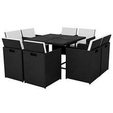 FAMIROSA Set da Pranzo da Giardino 9 pz con Cuscini in Polyrattan Nero -2543