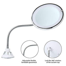 Womdee Specchio Ingranditore, LED Specchio Trucco, Rotazione di 360 Gradi con Collo di Cigno Regolabile, Specchio Bagno con aspirazione, Cordless Portatile Specchio da Parete