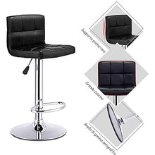 COSTWAY Set di 2 Sgabelli da Bar Moderno Girevole e Regolabile, Sgabello da Bar Quadrato Senza Braccioli, in Cuoio PU, Sedia da Bancone (Nero)