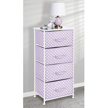 mDesign Comò piccolo in fibra sintetica, struttura in metallo – Cassettiera moderna ideale in camera da letto, corridoio, bagno, cameretta ecc. – Canterano con 4 cassetti – viola chiaro/bianco