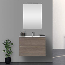 Mobile Bagno 80 cm sospeso Rovere Scuro con 2 cassettoni Completo di lavabo+Specchio+Ceramica+Lampada LED