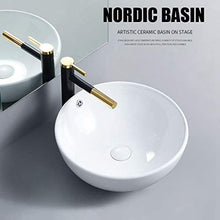 Lavabo moderno elegante rotondo bianco in ceramica lavello a cascata, accessorio per il bagno 44 x 16,5 cm
