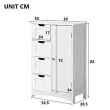 Leww, credenza da bagno, cassettiera multiuso, con 4 cassetti e 1 scomparto laterale, per soggiorno, cucina, corridoio