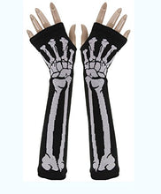 New Black Punk Gothic Dark Rock White Skeleton Long Arm Warmer Fingerless Gloves