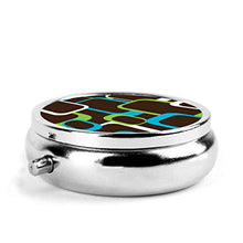 Scatola rotonda per medicina portatile, mini pillole in metallo, dispenser per pillole, borsa da tasca, regalo da viaggio, marrone, verde, blu, bianco, retro