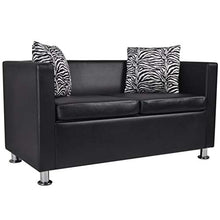 Divano letto a 2 posti, in similpelle, nero, con 2 cuscini con dimensioni: 120 x 62,5 x 63 cm (L x P x A)
