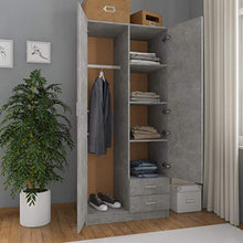 Ausla Armadio guardaroba con 2 ante e 2 cassetti, 80 x 52 x 180 cm, armadio camera da letto in truciolato grigio cemento