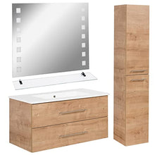 FACKELMANN B.Perfekt - Set di mobili da bagno 4 pezzi, con lavabo in ceramica, 100 cm e specchio da bagno a LED