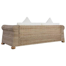 vidaXL Divano a 3 Posti con Cuscini Comodo Rilassante Confortevole Solido Robusto Pratico Resistente Durevole Sofa Poltrona in Rattan Naturale