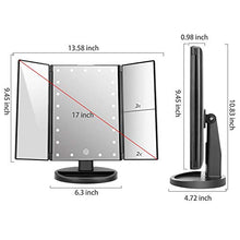 deweisn Specchio Trucco con 21 LEDs, Specchio di Vanity Trifold Ruota di 180° Ingrandimento 1x / 2X / 3X Specchio per Il con Touchscreen per Il Trucco e la Cura della Pelle (Nero)