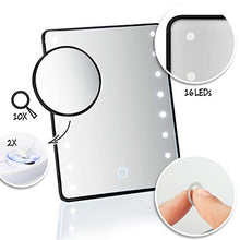 com-four® Specchio cosmetico LED con specchio ingranditore 10x - specchio cosmetico con 16 LED - funzionamento wireless - con supporto (nero)