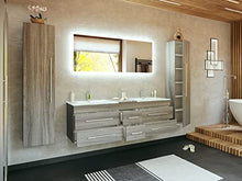 Set da bagno Vitro XL 4 parti incl. lavabos vetro, specchio LED rovere grigio