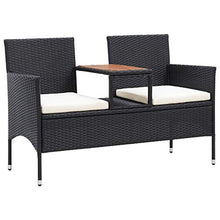 FAMIROSA Panca da Giardino a 2 Posti con Tavolino 143 cm Polyrattan Nero